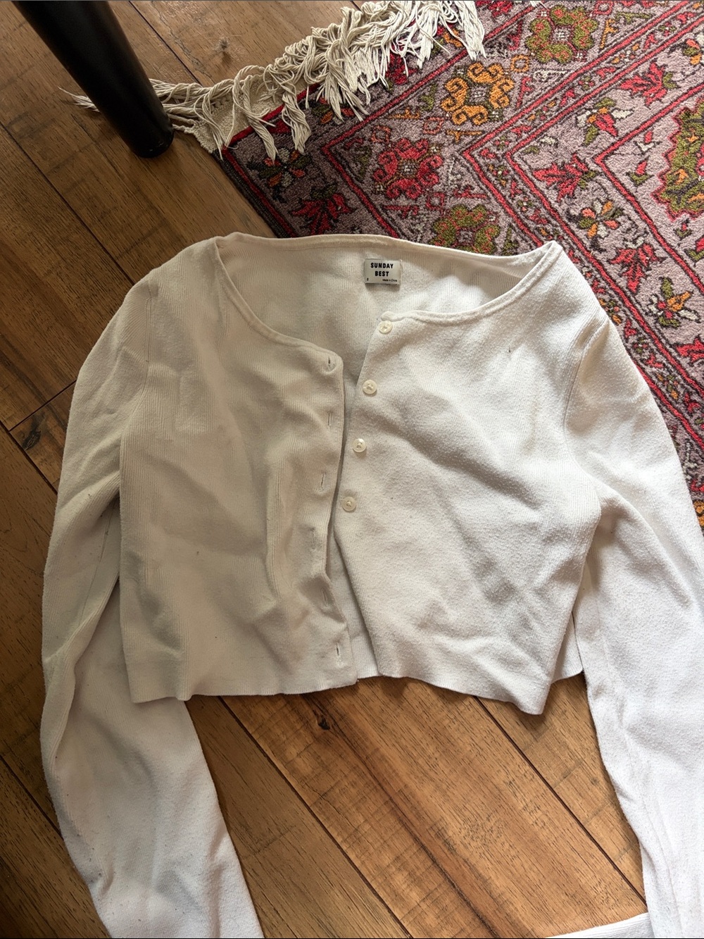 Sunday Best White Cropped Button Front Cardigan